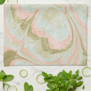 Linge De Cuisine Motif de marbre doux en spirale Menthe, Corail et 
