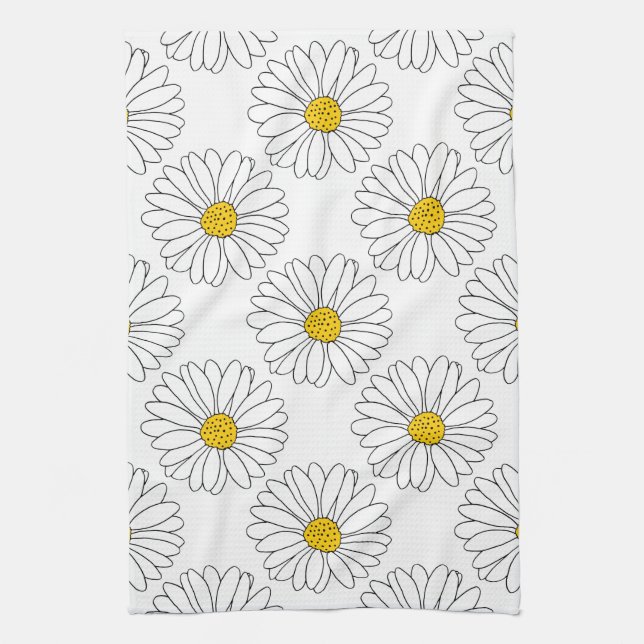 Linge De Cuisine Motif de marguerite jaune blanc (Vertical)