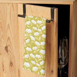 Linge De Cuisine Motif de marguerites florales or foncé et vert oli