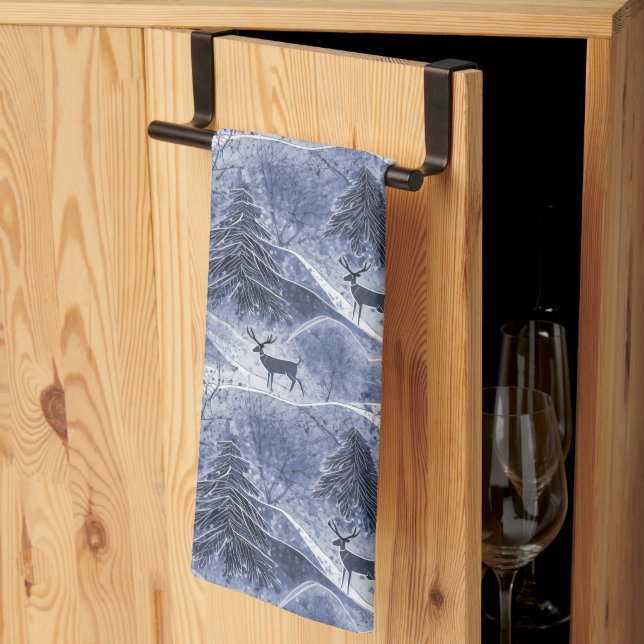 Linge De Cuisine Motif de Noël bleu#13 ID1009 (Pliage en tiers)