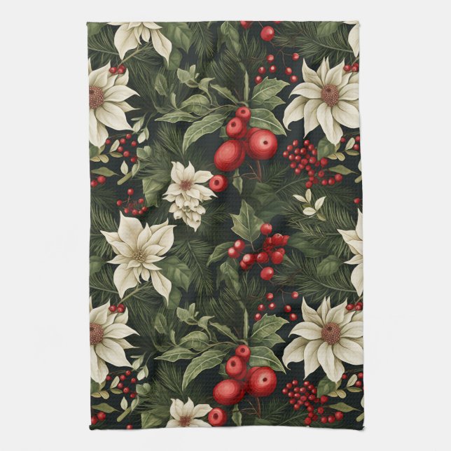 Linge De Cuisine Motif de Noël botanique (Vertical)