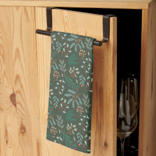 Linge De Cuisine Motif de Noël botanique hivernal vert