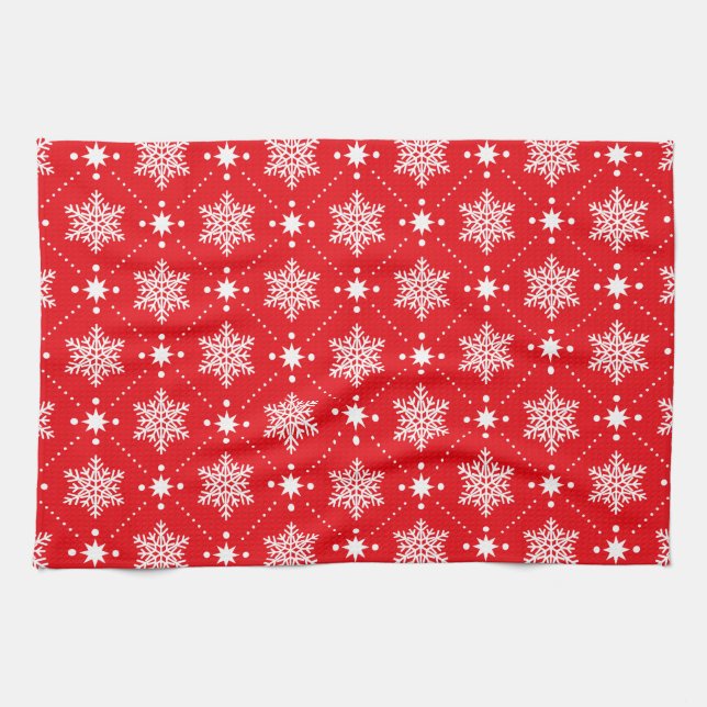 Linge De Cuisine Motif de Noël classique Red et White Snowflakes (Horizontal)
