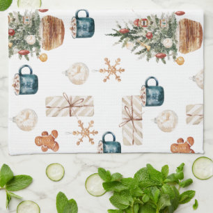 Linge De Cuisine Motif de Noël coloré tendance Aquarelle