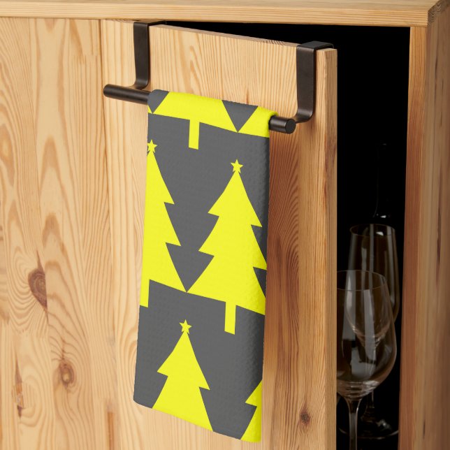 Linge De Cuisine Motif de Noël des sapins jaunes (Pliage en tiers)