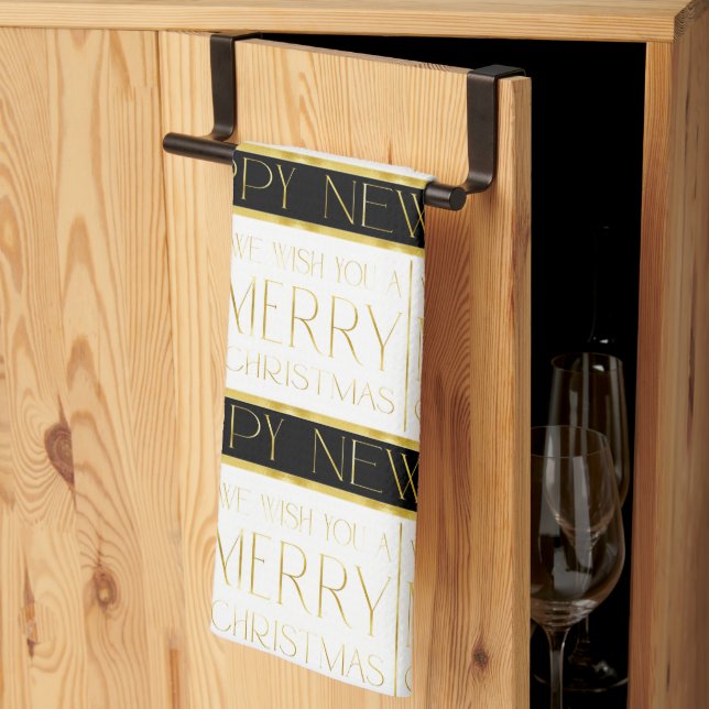 Linge De Cuisine Motif de Noël en or noir #35 ID1009 (Pliage en tiers)