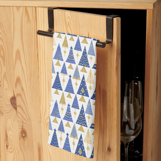 Linge De Cuisine Motif de Noël Gold bleu#25 ID1009 (Pliage en tiers)