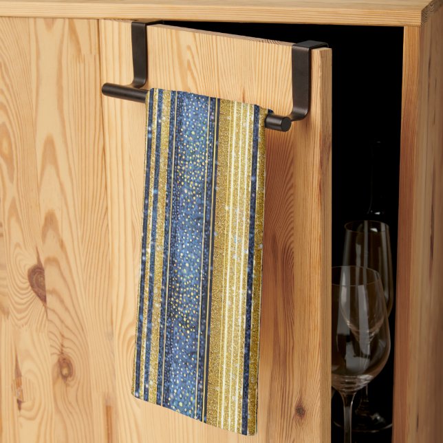 Linge De Cuisine Motif de Noël Gold bleu#28 ID1009 (Pliage en tiers)