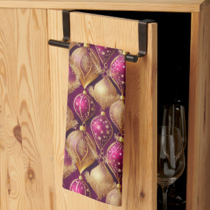 Linge De Cuisine Motif de Noël Magenta Gold#12 ID1009