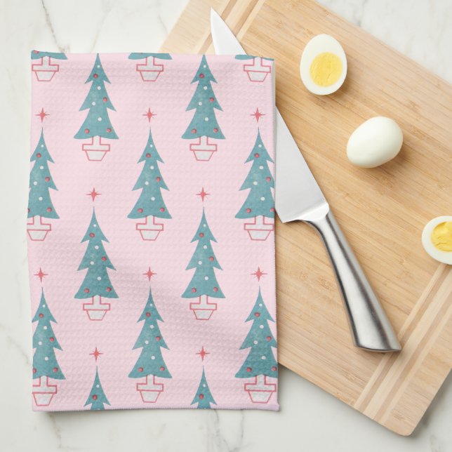 Linge De Cuisine Motif de Noël Pink Vintage (Quart Plié)