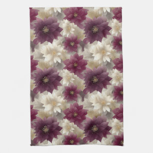 Linge De Cuisine Motif de Noël Poinsettia Bourgogne