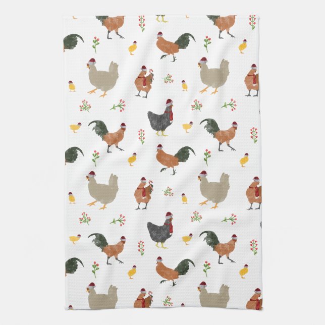 Linge De Cuisine Motif de Noël Poulets et poulets (Vertical)