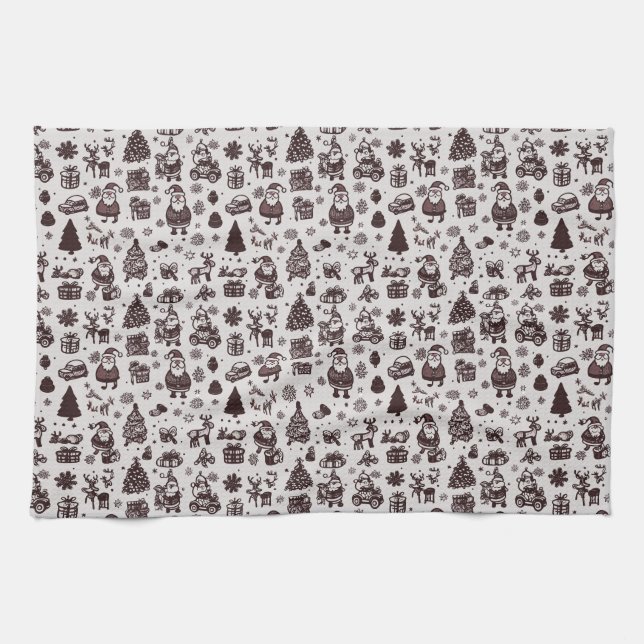 Linge De Cuisine Motif de Noël Sepia (Horizontal)