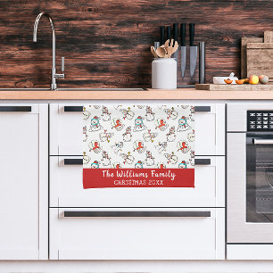 Linge De Cuisine Motif de Noël Snowman   Nom Et Année De La Famille