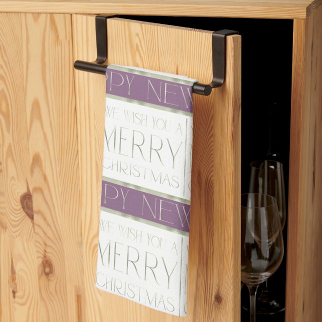 Linge De Cuisine Motif de Noël vert violet #35 ID1009 (Pliage en tiers)