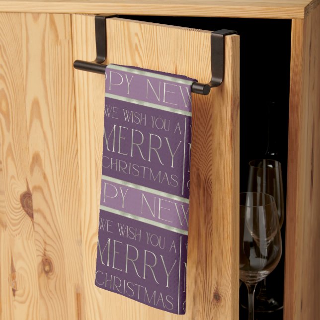 Linge De Cuisine Motif de Noël Violet Vert #35b ID1009 (Pliage en tiers)