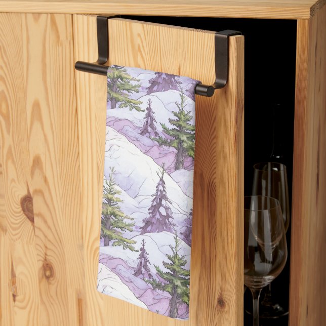 Linge De Cuisine Motif de Noël Violet Vert #4 ID1009 (Pliage en tiers)