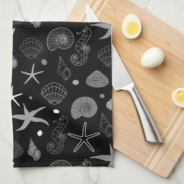 Linge De Cuisine Motif de noir de vie marine (Quart Plié)