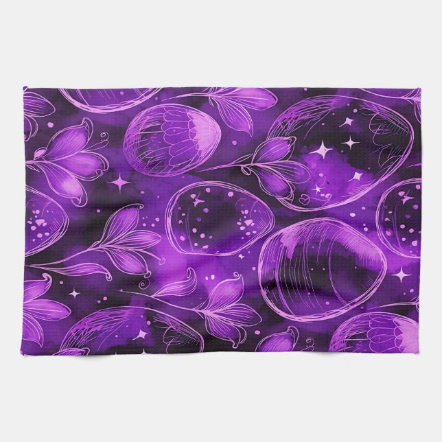 Linge De Cuisine Motif de Pâques gothique violet (Horizontal)