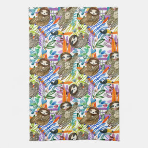 Linge De Cuisine Motif de paresse d'aquarelle de bande dessinée