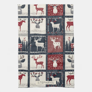 Linge De Cuisine Motif de patchwork à noeud rustique   nordique