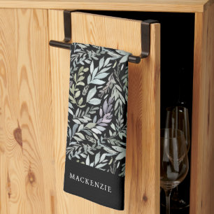 Linge De Cuisine Motif de peinture aquarelle botanique noir personn