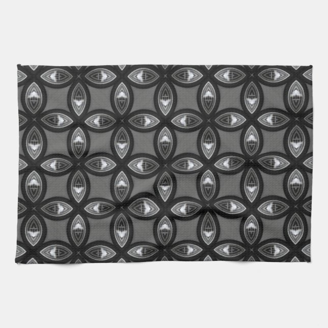 Linge De Cuisine Motif de pétale gris et noir (Horizontal)