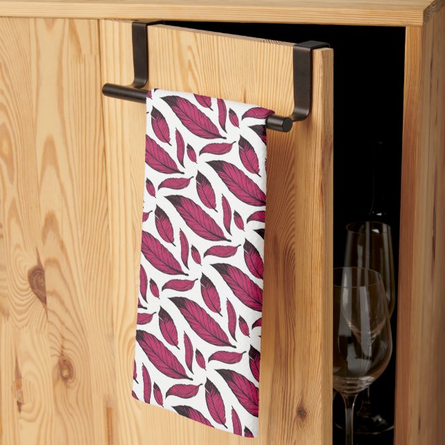 Linge De Cuisine Motif de plume rose vibrant (Pliage en tiers)
