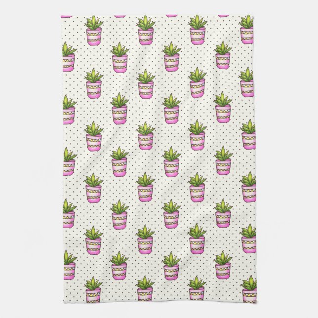 Linge De Cuisine Motif de point succulent de polka d'aquarelle (Vertical)