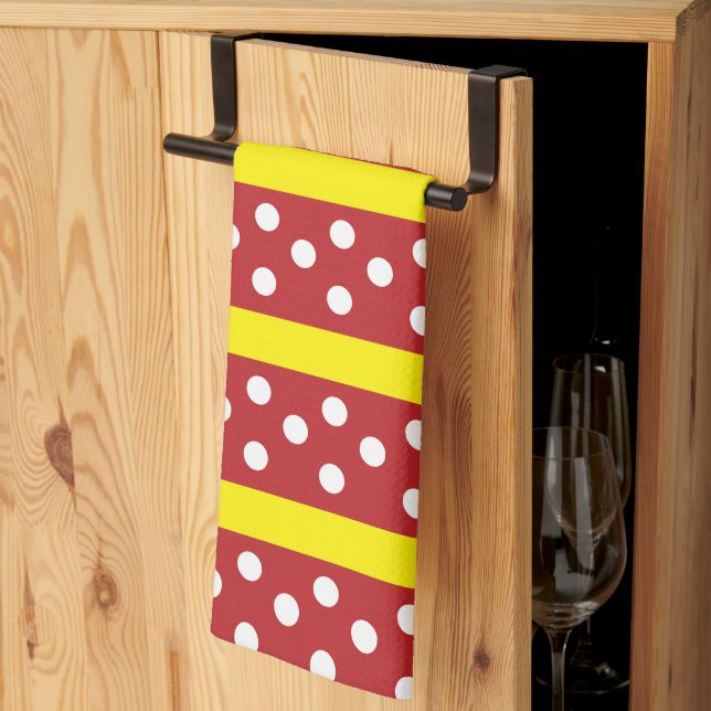 Linge De Cuisine Motif de points Polka Jaune rouge (Pliage en tiers)