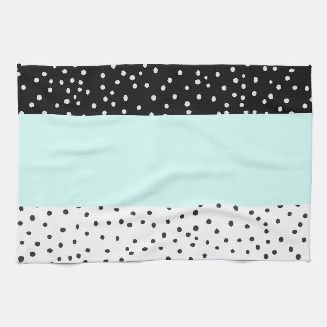 Linge De Cuisine Motif de pois turquoise blanc noir d'aquarelle (Horizontal)
