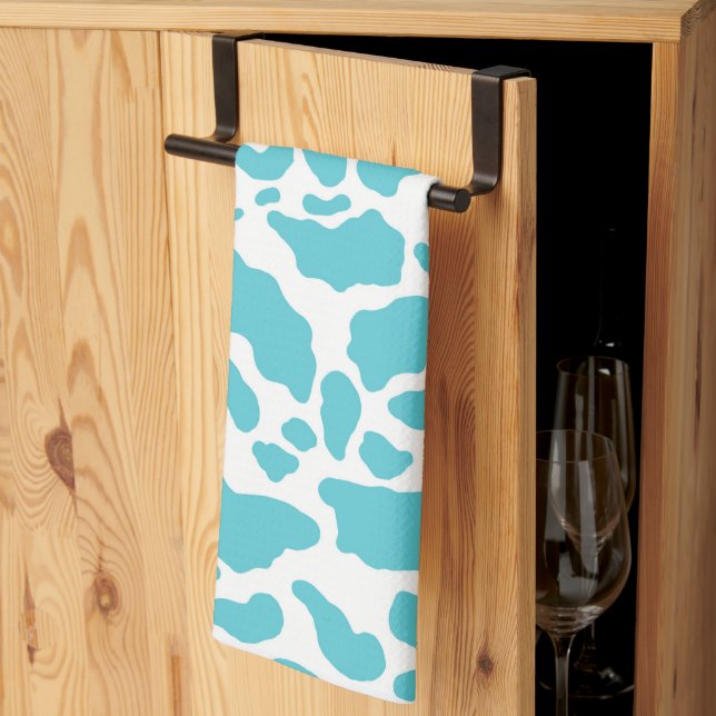 Linge De Cuisine Motif de Poster de animal de points de vache bleu  (Pliage en tiers)