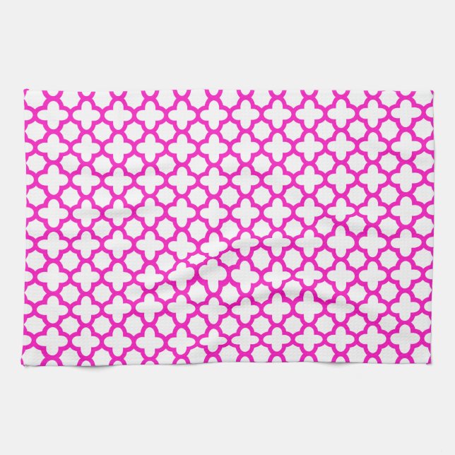Linge De Cuisine Motif de Quatrefoil rose choquant (Horizontal)