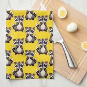 Linge De Cuisine Motif de Raton Laveur Jaune 