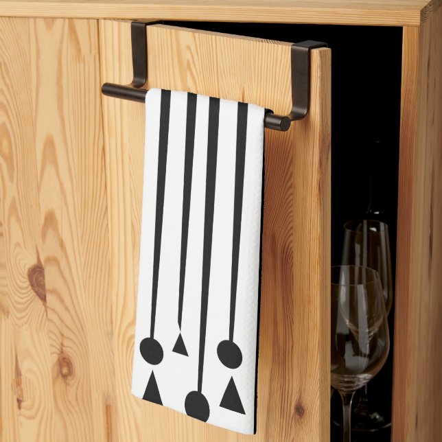Linge De Cuisine Motif de rayure de cercle de triangle noir et blan (Pliage en tiers)