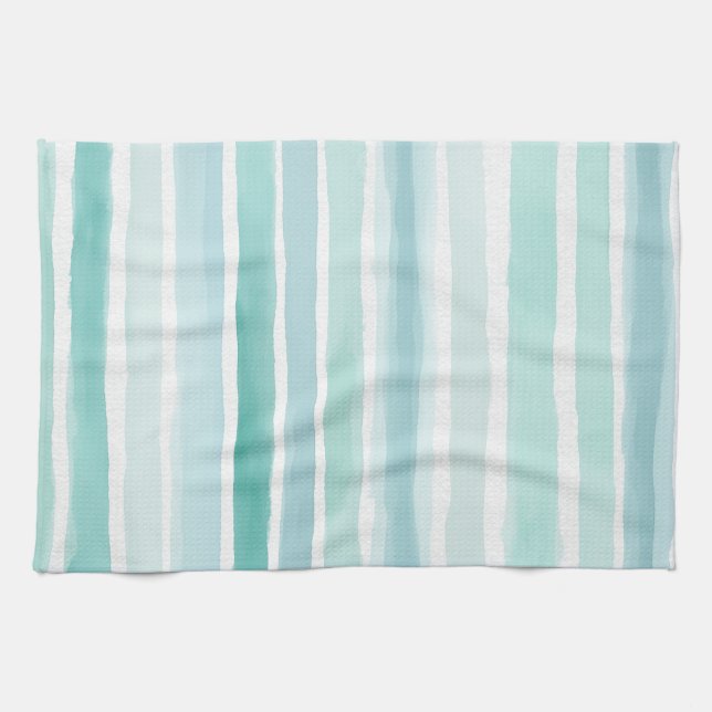 Linge De Cuisine Motif de rayure verticale aqua aquarelle Côte  (Horizontal)