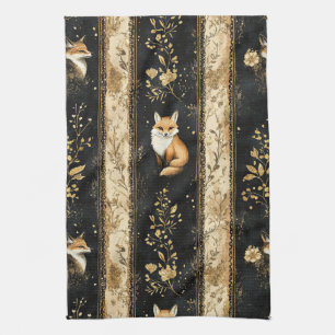 Linge De Cuisine Motif de renard botanique noir et or de luxe (1)
