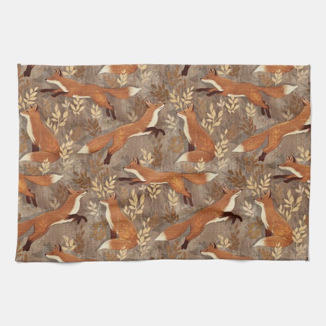 Linge De Cuisine Motif de renard doux dans les neutres d'automne (Horizontal)