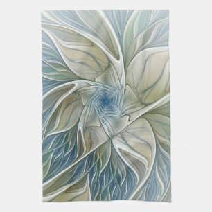 Linge De Cuisine Motif de rêve floral Abstrait Bleu Kaki Fractal