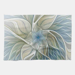 Linge De Cuisine Motif de rêve floral Abstrait Bleu Kaki Fractal