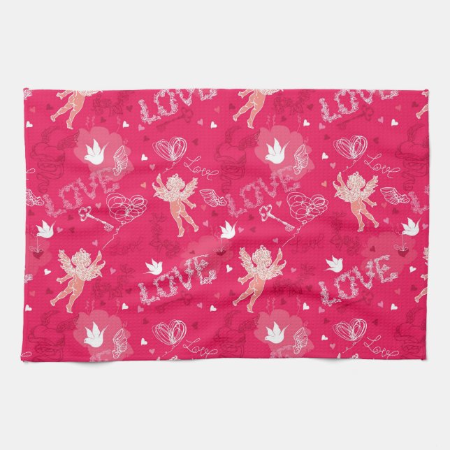 Linge De Cuisine Motif de Saint-Valentin avec le cupidon (Horizontal)