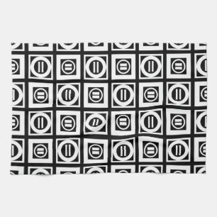 Linge De Cuisine Motif de signe égal géométrique blanc sur noir