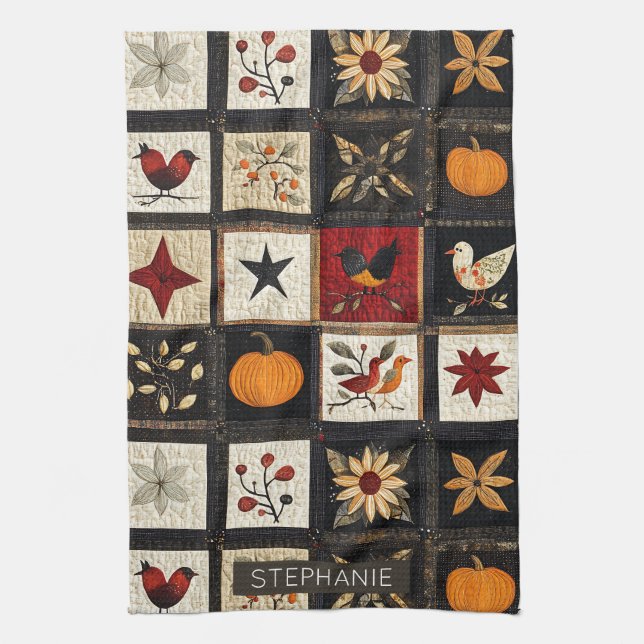 Linge De Cuisine Motif de surface composée d'automne rustique | Mot (Vertical)