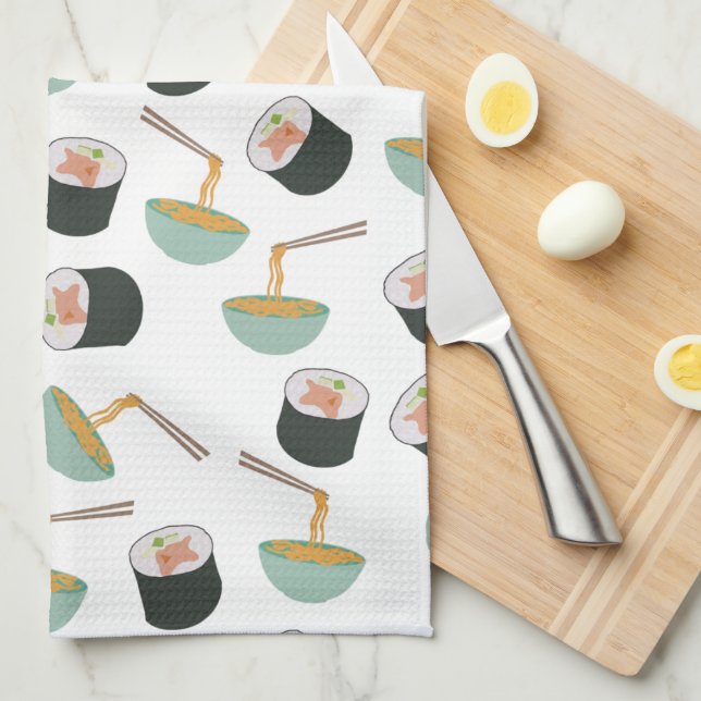 Linge De Cuisine Motif de sushis et nouilles (Quart Plié)