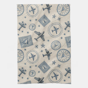 Linge De Cuisine Motif de tampon de passeport d'aviation vintage