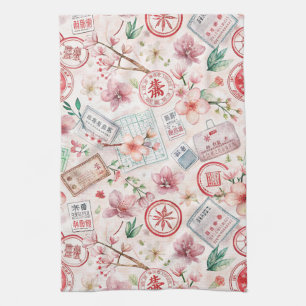 Linge De Cuisine Motif de tampon de voyage du monde vintage (1)