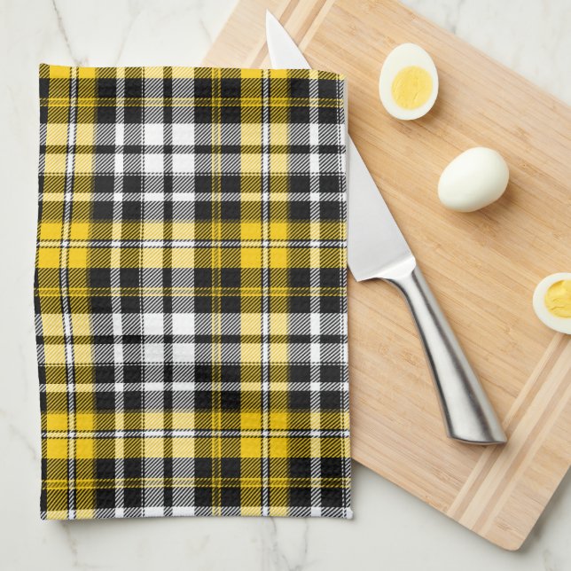 Linge De Cuisine Motif de tartan à carreaux jaune noir blanc Design (Quart Plié)