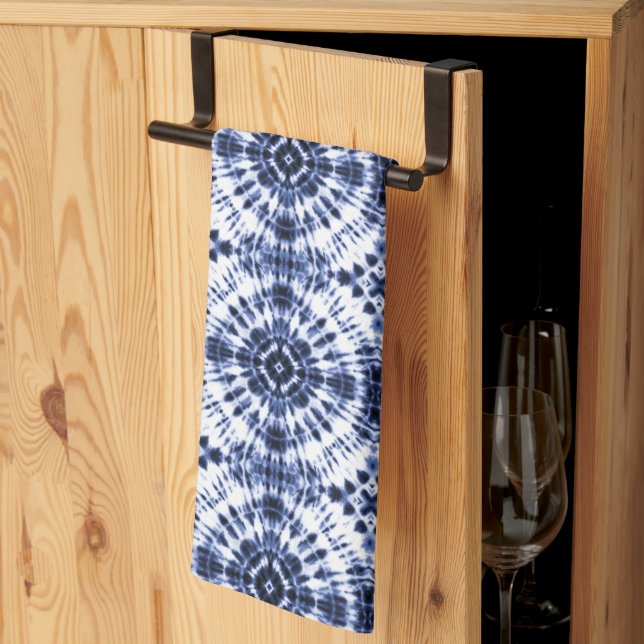 Linge De Cuisine Motif de teinture bleu foncé (Pliage en tiers)