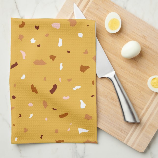 Linge De Cuisine Motif de Terrazzo Jaune (Quart Plié)