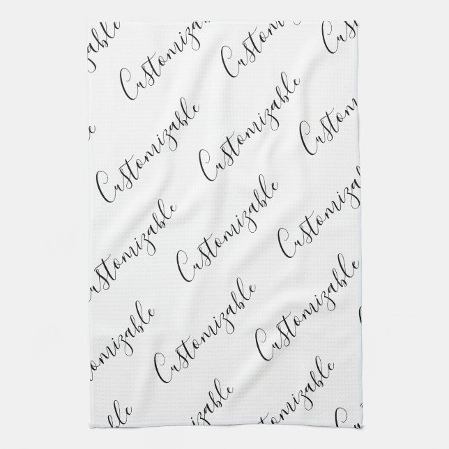Linge De Cuisine Motif de texte de script moderne modifiable | Noir (Vertical)